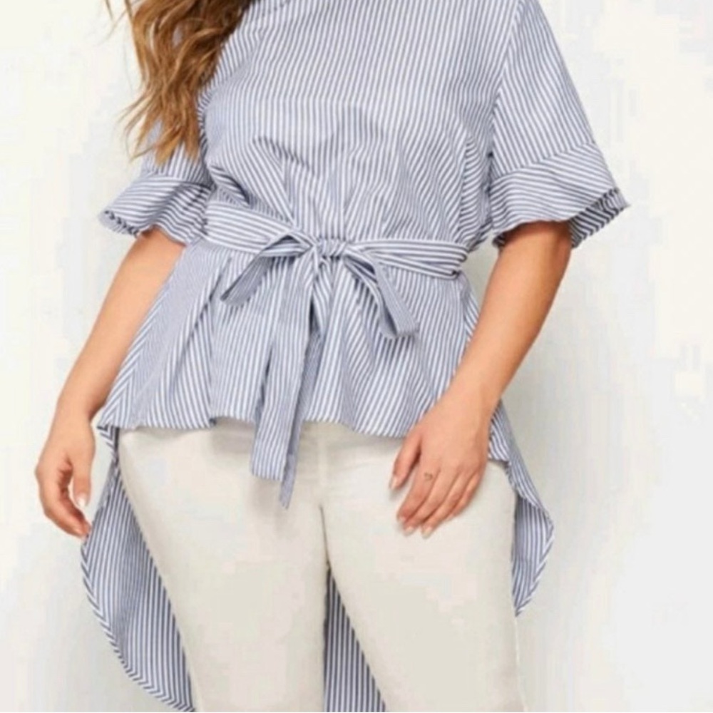 SHEIN Curve Navy and White Striped Blouse